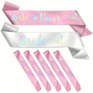 1 set of sparkly sashes for bachelor/bachelorette parties features a pink and white design, including one white bridal sash, one pink bridesmaid sash, and five bridal baby sashes. Its suitable for occasions such as bridal showers and wedding parties.