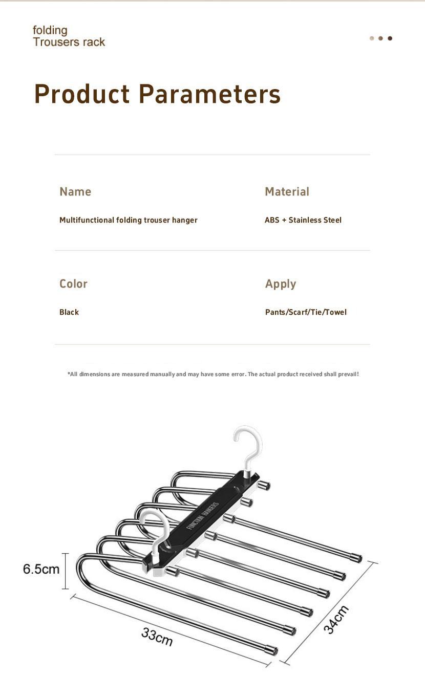 6 Layer Pants Hanger Space Saving Closet Organizer with 65mm Wide Spacing, Anti-Slip Multifunctional Pants Rack for Jeans Trousers Wardrobe