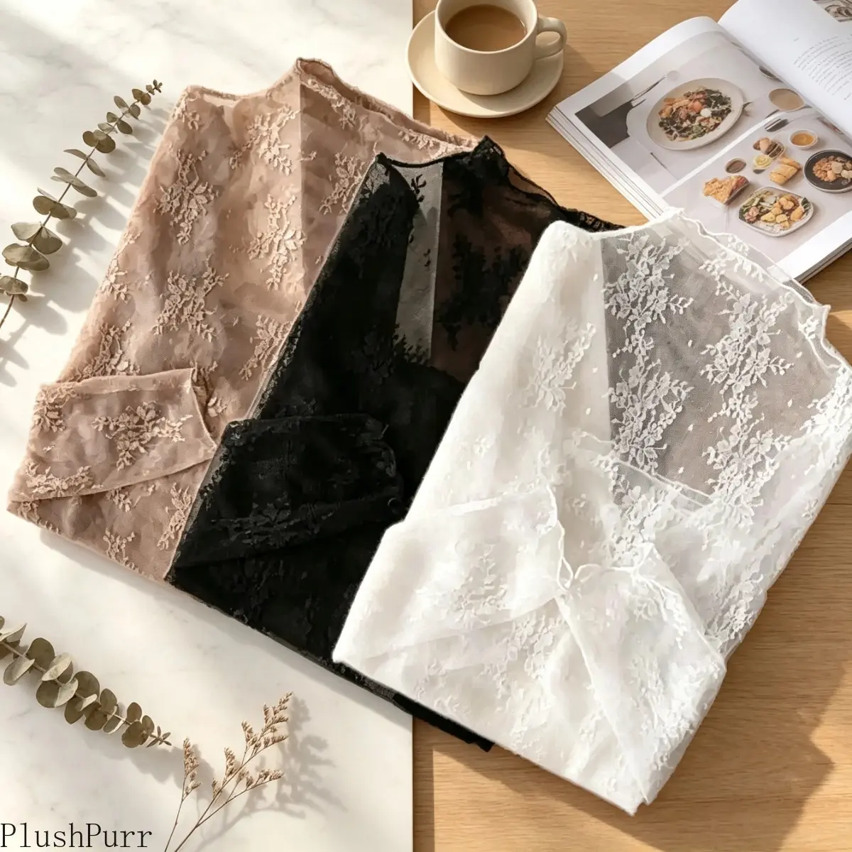 3-Pack Women's Sheer Floral Embroidered Lace Tops, Mock Neck Long Sleeve Mesh Layering Blouse, Y2K Elegant Hollow Out Design, Slim Fit See Through Undershirt, Soft Casual Cover Up for Daily & Party Wear tiktokshopbacktoschool