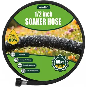 1/2'' Soaker Hose 50ft for Garden, Drip Irrigation Hose, Water Seeper Soaker Hoses for Foundation Watering, Save 80% Water for Vegetable Gardens, Flower Beds, Lawns, Orchards, Green