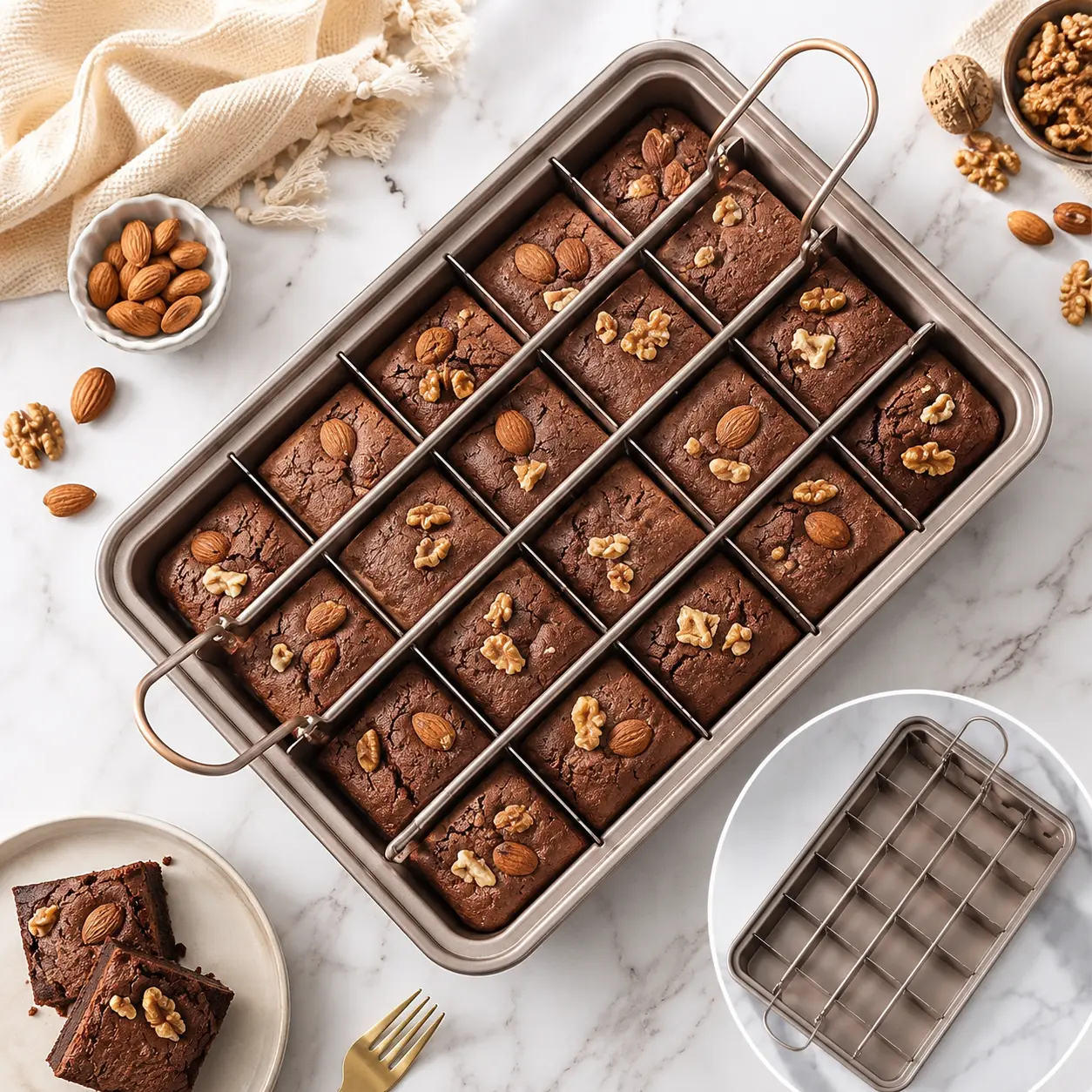 15-Cavity Nonstick Carbon Steel Brownie Pan with Removable Divider, Handles, 12x8x2in Metal Bakeware for Oven-Baked Desserts, Party Treats - Portable Camp Kitchen Baking Mold for Home & Kitchen Sports & Outdoor Camping, Rectangular, Even Portions, Family,