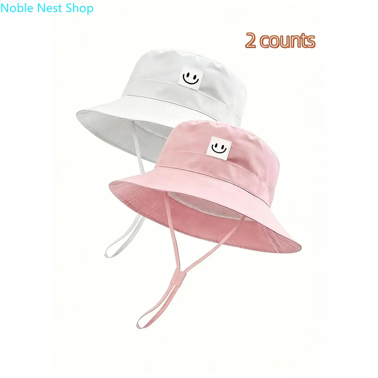 2 Pack Toddler Bucket Hats, Unisex Cute Smile Face Kid Sun Hat with UPF 50+ Fabric, Wide Brim for Summer Beach Day, Toddler Hats