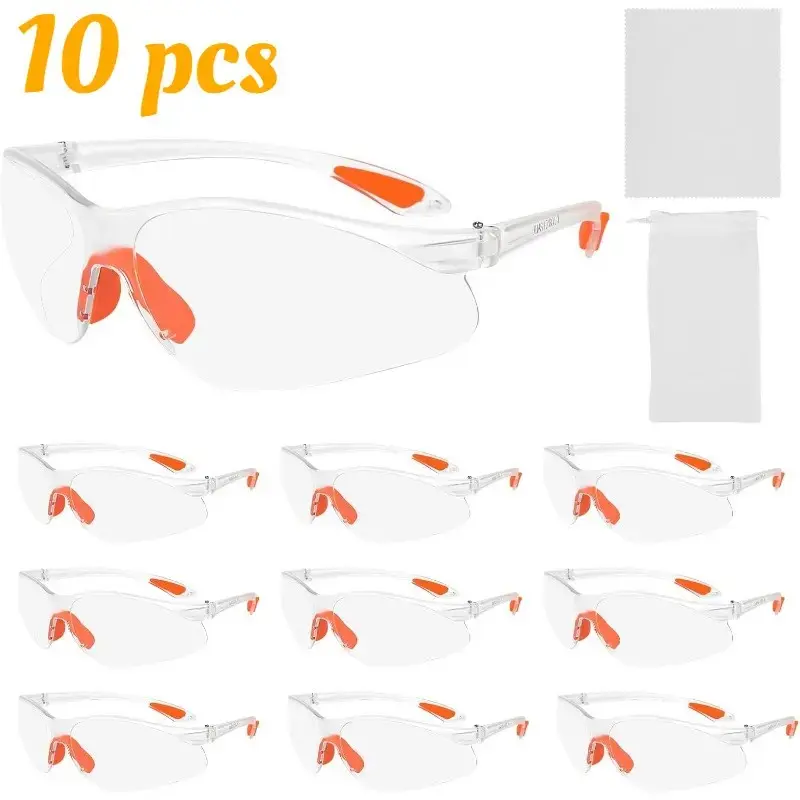 Pack of 10 Work Safety Glasses Set,Transparent with Glasses Cloth and Glasses Bag,Durable Safety Glasses,Scratch-Resistant for Women/Men/Worker,Christmas Party Gifts,Tools & Hardware