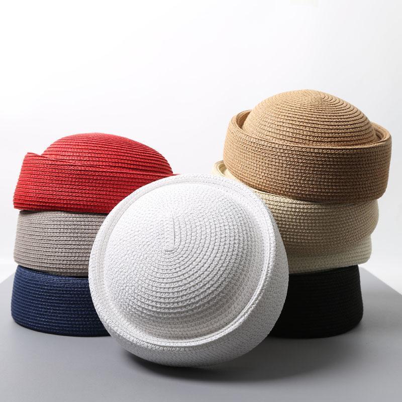 Straw Pillbox Hat Summer Beret Sun Hats Japanese Retro Weeding Fedora Hostess Fashion Millinery Fascinator Designer Painter Hat
