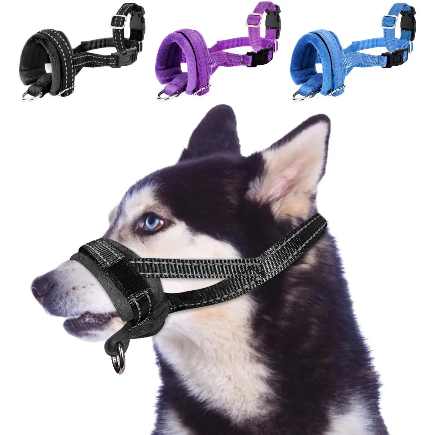 Soft Dog Muzzle, Adjustable Padded Nylon Muzzle for Large Medium Dogs Anti Chewing Barking Biting, Allow Dog Pant & Drink (Black, M)