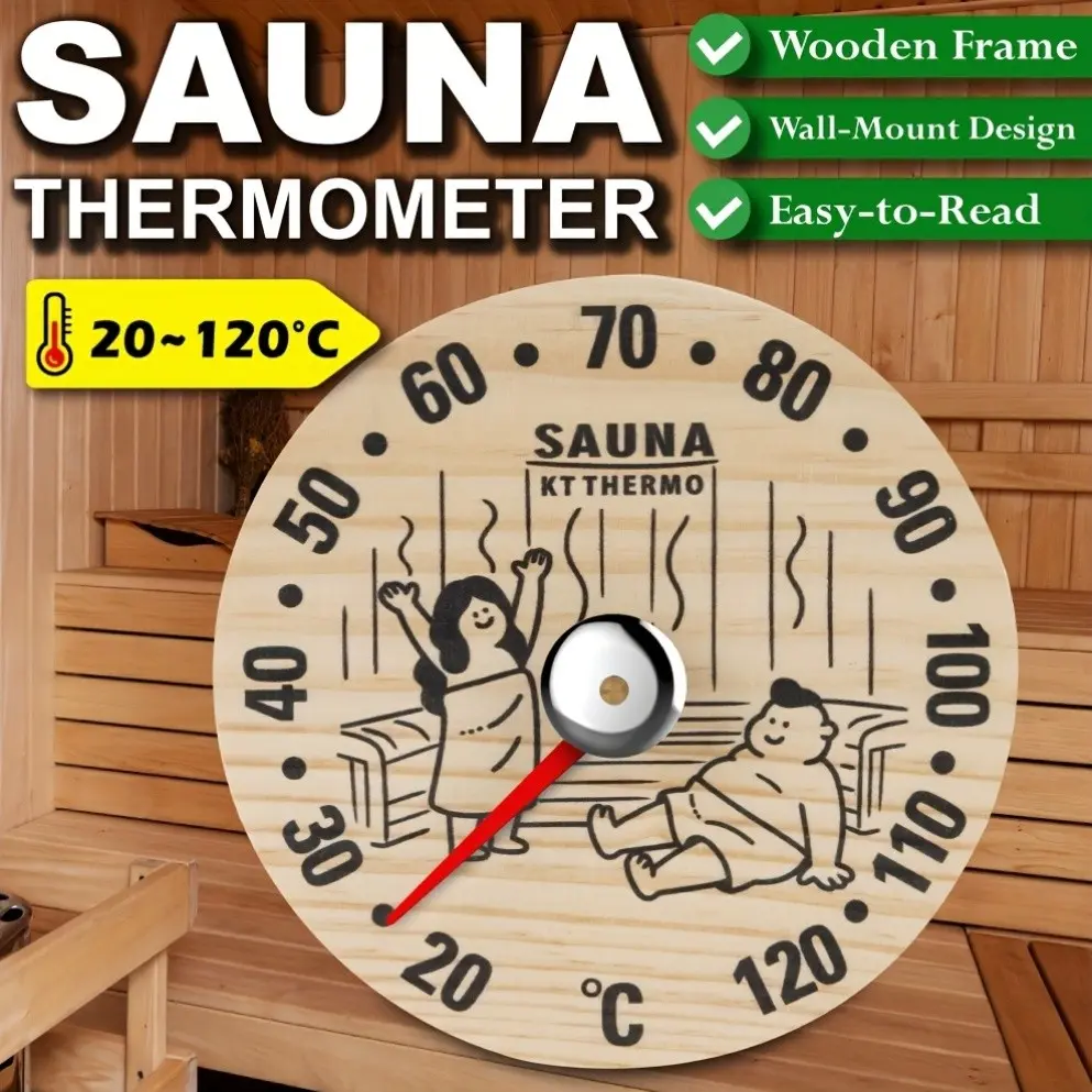 Wooden Sauna Pointer Thermometer, Bold Dial, Battery-Free Wall Mount, 20-120°c, Round & Teardrop Styles, Ideal for Spa, Home, Halloween, Christmas Gifts