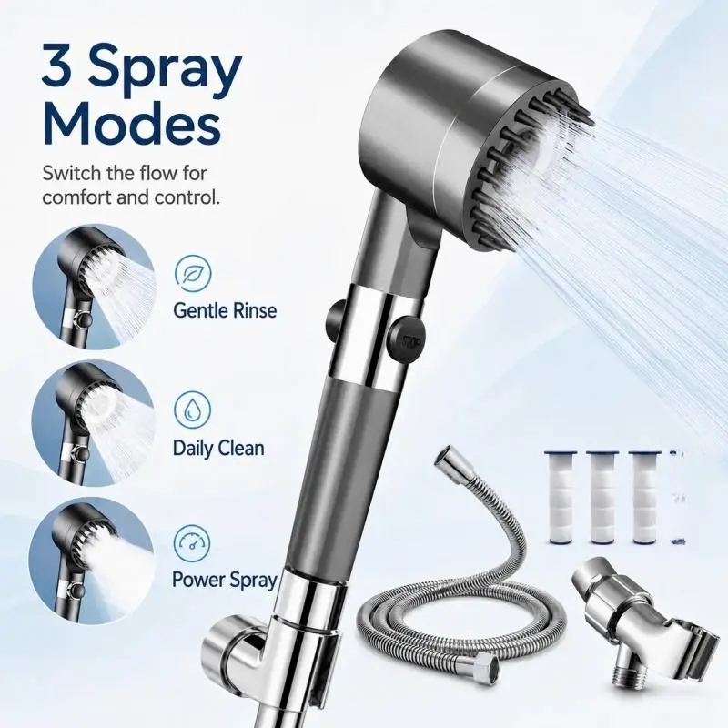 Powerful 2pack High Pressure 3 Modes Filter Shower Head Massage Spa Water Saving Handheld with ON/OFF Switch for Bathroom massaging dry itchy skin high-pressure pet bathing function