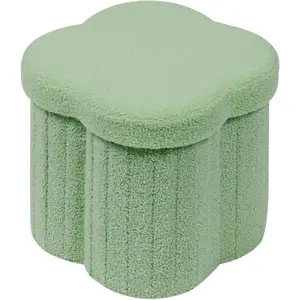 Storage Ottoman Cube, Shaped Ottomans with Storage Foot Stool Footrest for Lving Room, Boucle Ottoman Seat for Dorm Room,Faux Teddy, Green 12.6"x12.6"x12.6"