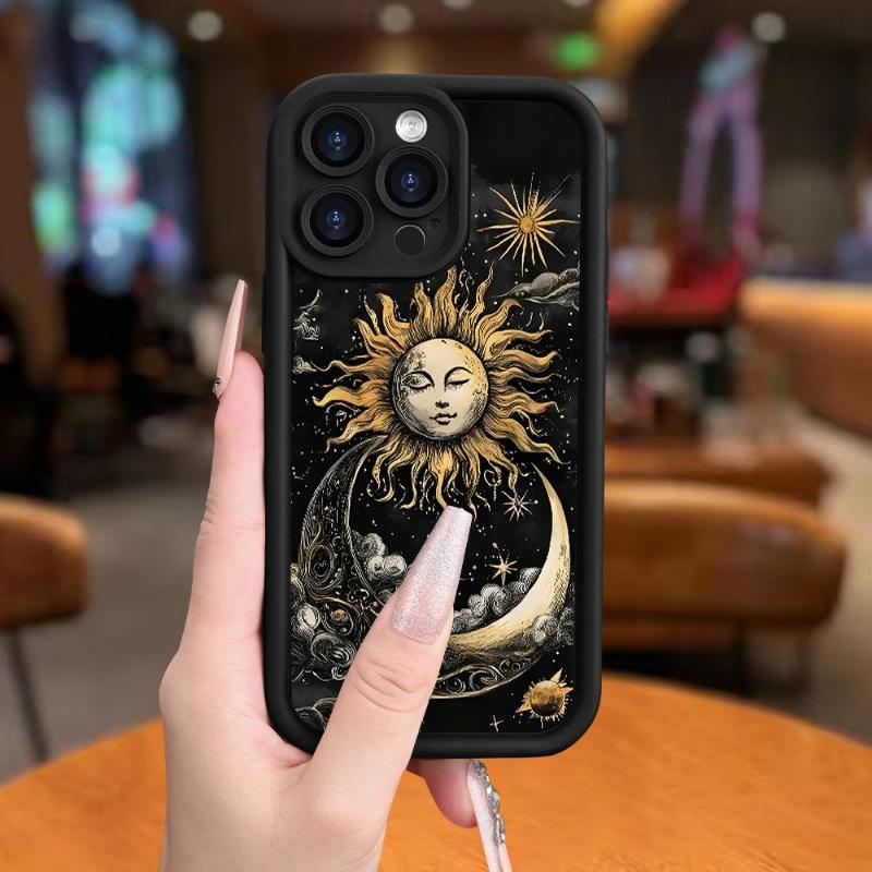 Phone Case: A Creatively Designed Black TPU High-bamboo Drop-proof Phone Case with a Sun and Moon Pattern, Suitable for iPhone 17 E Air Pro ProMax iPhone16 15 14 Plus 13 12 Mini 11 X XS XR. Ideal as a Gift for Your Girlfriend