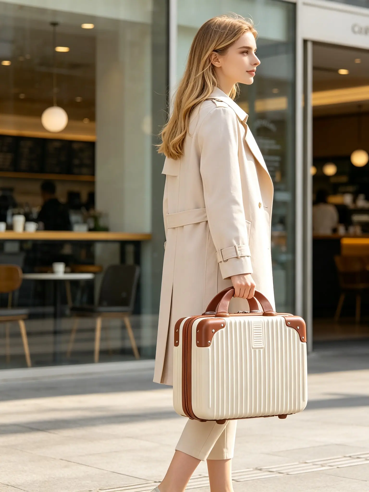 Vintage Vertical Stripe Mini Carry-On Luggage, 14 Inch Portable Small Storage Box, Simple Lockless Handheld Suitcase, Travel Makeup Organizer Gift Box