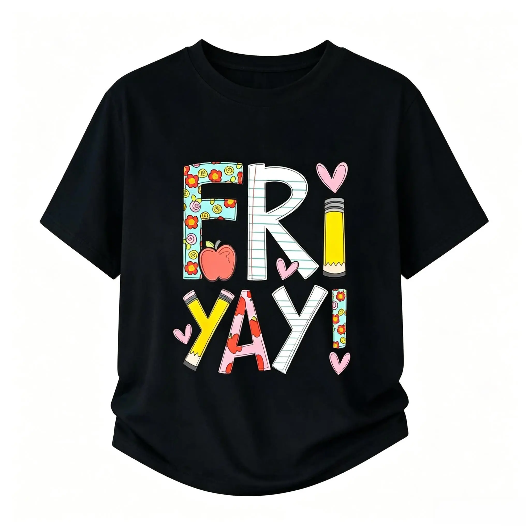 100% Cotton Fri-Yay Happy Friday Funny Weekend Teacher Back To School T-Shirt
