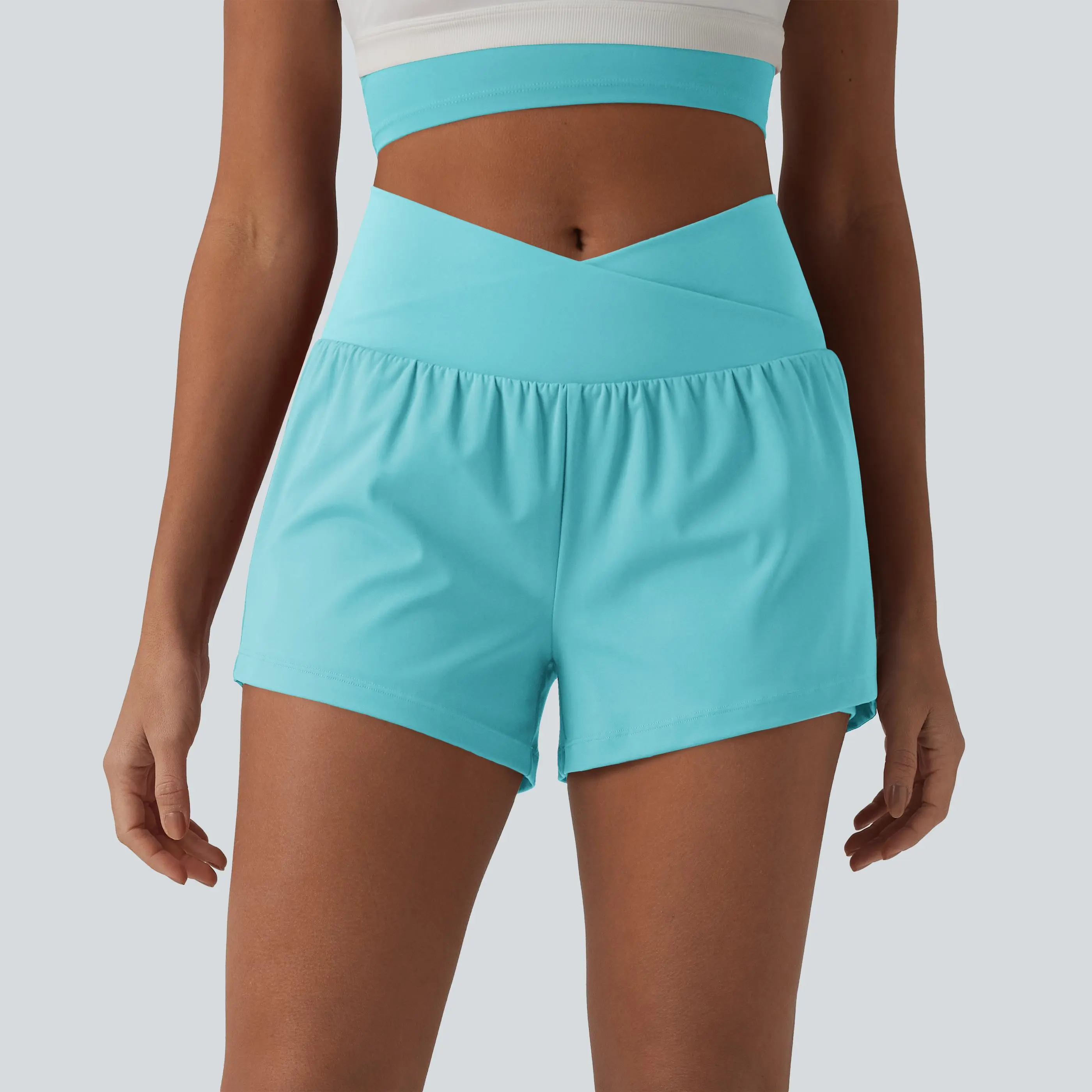 Halara SoftlyZero Airy Crossover High Waisted 2-in-1 InstantCool Yoga Shorts 3'' with Pockets Halara SoftlyZero Airy Crossover High Waisted 2-in-1 InstantCool Yoga Shorts 3'' with Pockets