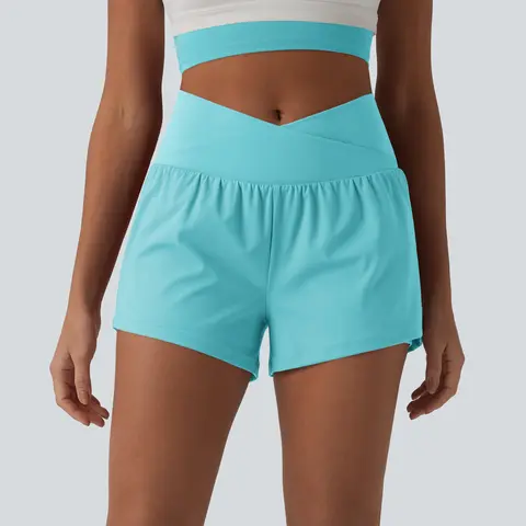 Halara SoftlyZero Airy Crossover High Waisted 2-in-1 InstantCool Yoga Shorts 3'' with Pockets