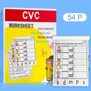 English Cvc Words and Phonics Workbook for Kids, Colorful Interactive Language Arts Book, Home Schooling and Preschool Supplies