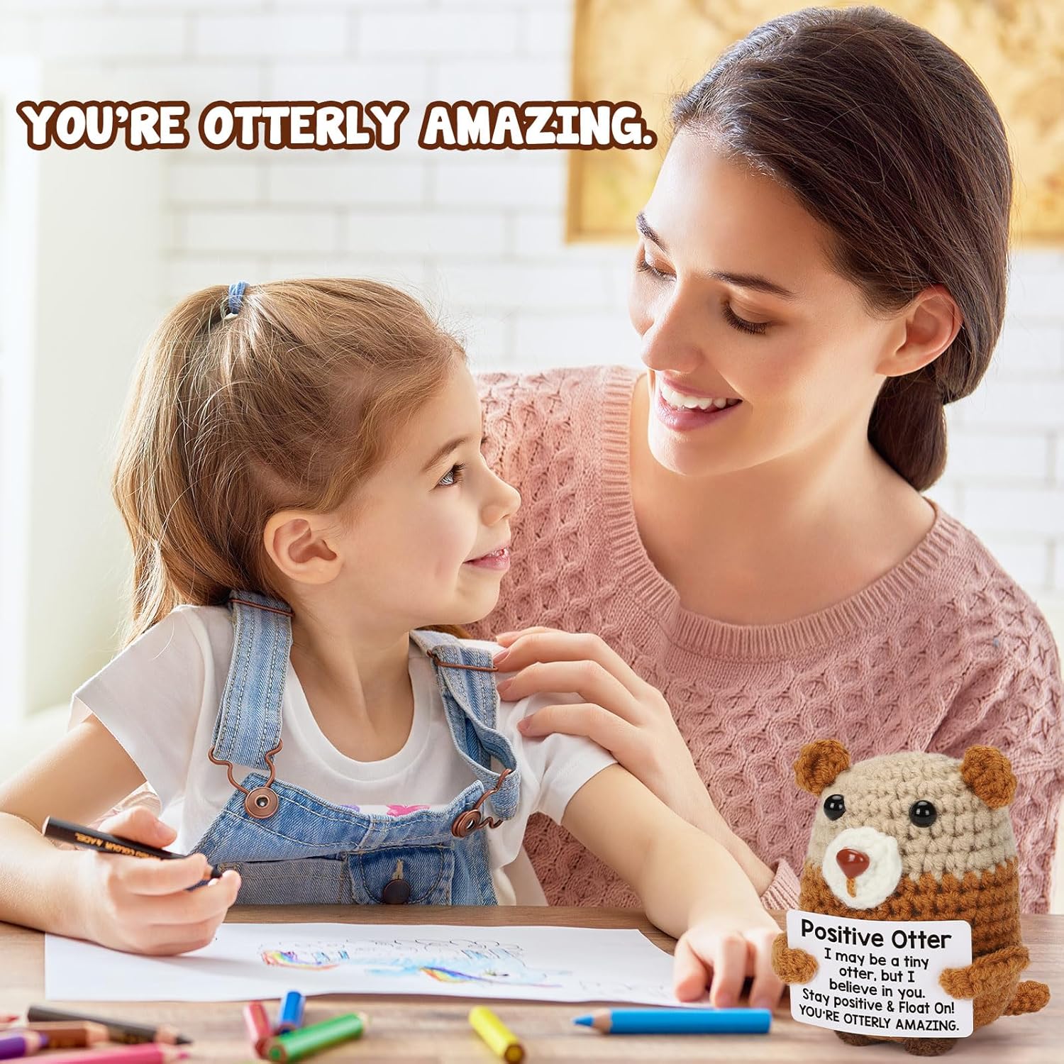 Crochet Otter Positive Emotional Support Gifts - Inspirational Motivational Handmade Stuffed Decor, Funny Pickle Potato Style Companion, Perfect Galentines Valentines Day Easter Birthday Presents for Women Men Teens Son Daughter Friends to Encourage