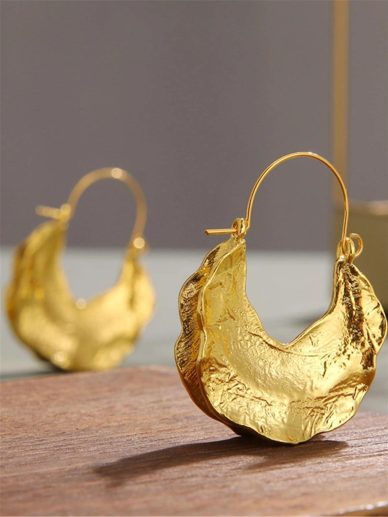 Vintage Texture Metal Design Hoop Earrings (1 Pair), Fashionable Jewelry for Women, Daily Ear Decor, Trendy All-match & Exquisite Jewelry for Birthday Gift