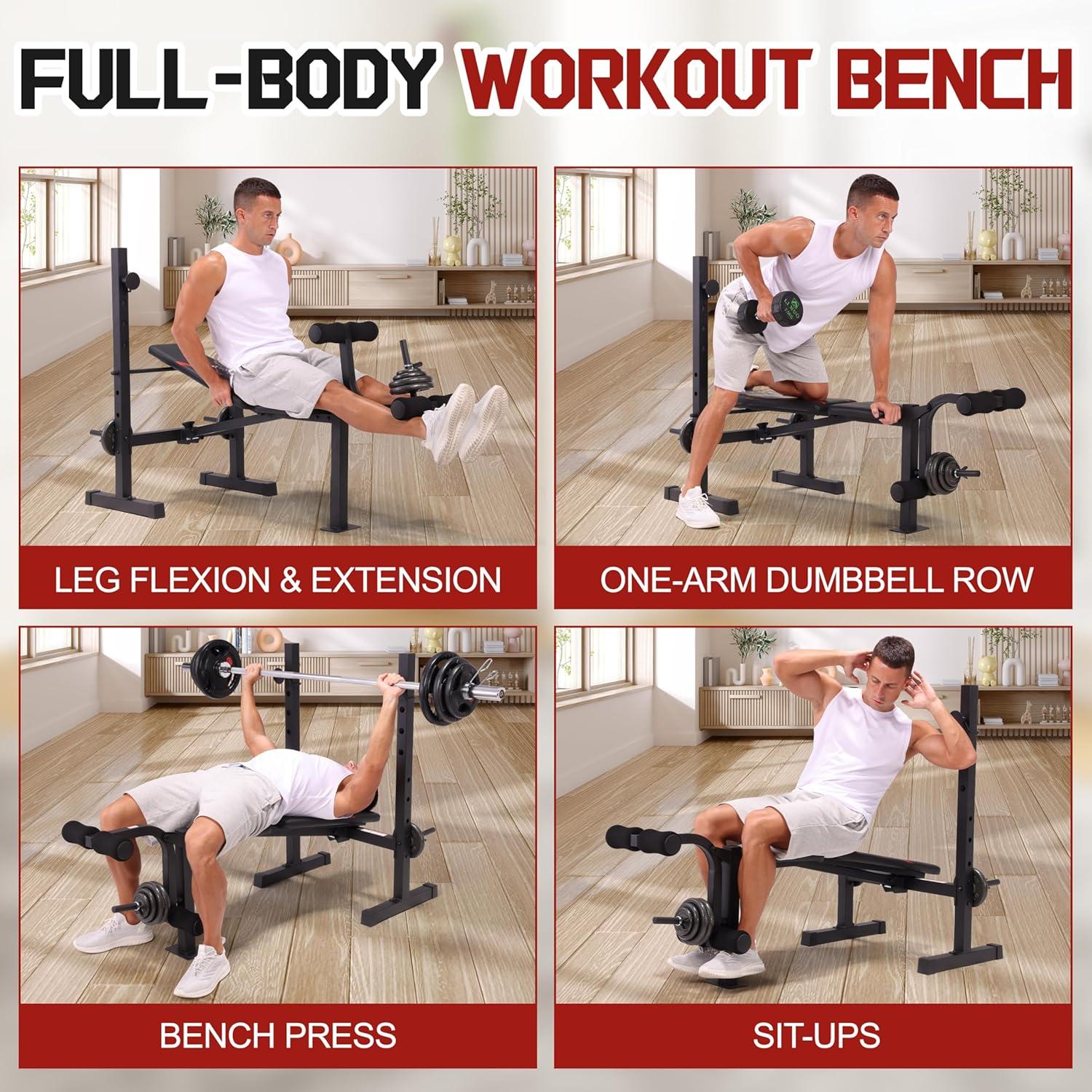 Multi-Function Weight Bench Set with Squat Rack Leg Extension & Leg Curl Adjustable Workout Bench for Full Body Fitness Foldable Flat/Incline/Decline Upgrade Bench Press for Home Gym Multi-Function Weight Bench Set with Squat Rack Leg Extension & Leg Curl Adjustable Workout Bench for Full Body Fitness Foldable Flat/Incline/Decline Upgrade Bench Press for Home Gym
