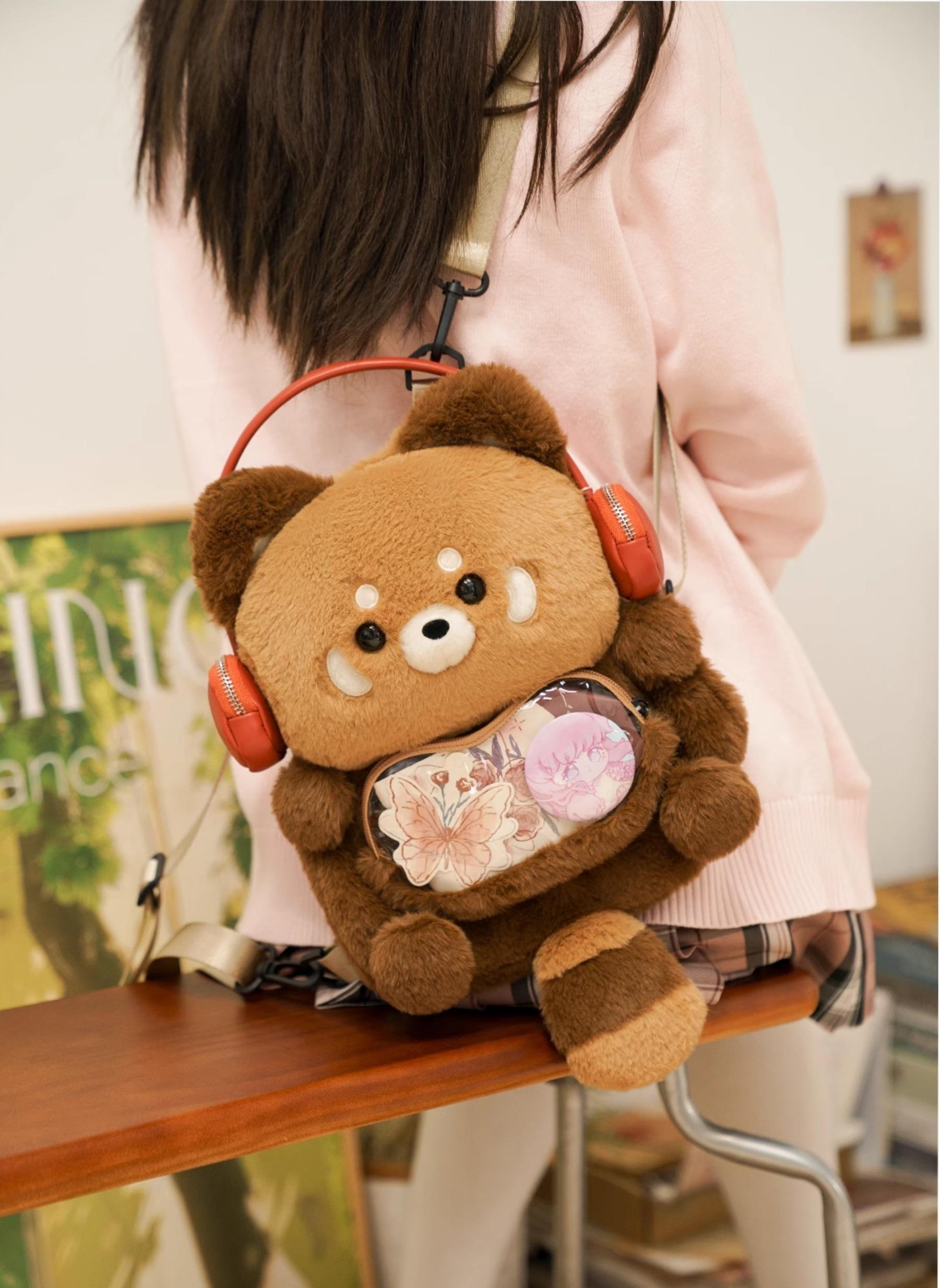 Cute Plush Red Panda Backpack New Hot Personalized Girl Fashion Knapsack Fun Animal Cartoon Rucksack Women Kawaii Crossbody Bags