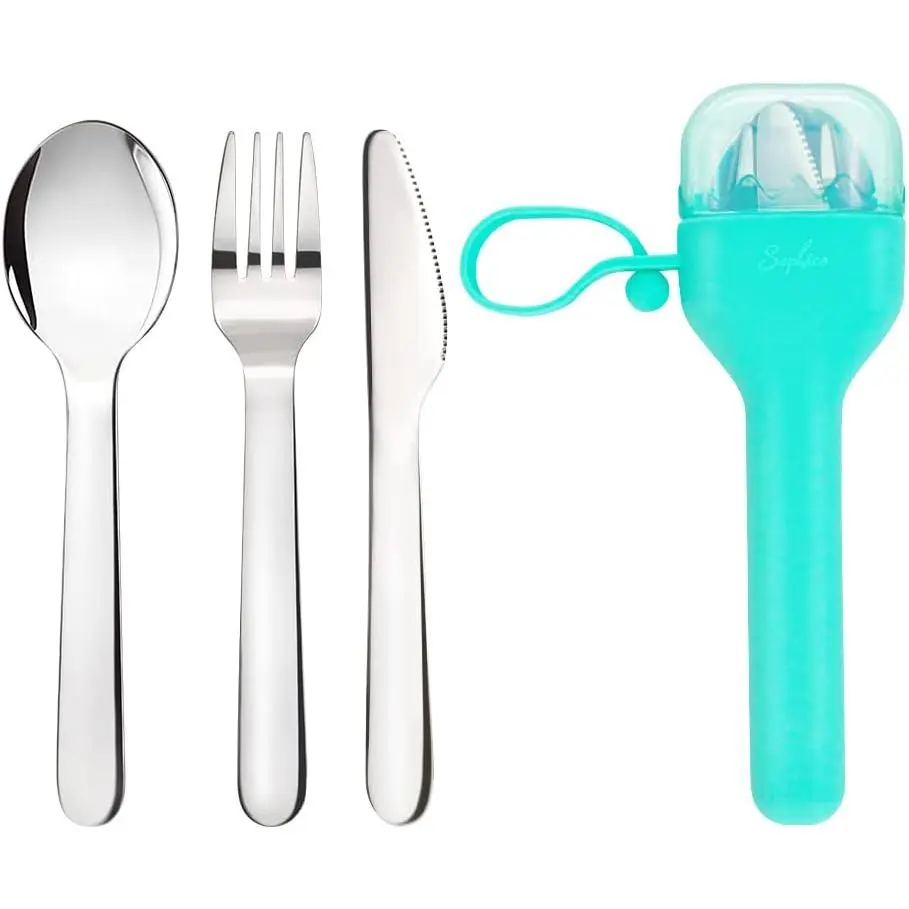 Stainless Steel Utensil Set w/ Case for Camping/ Lunch | Stainless Steel Fork and Spoon,  Silverware,Portable & Leak-proof, Dishwasher Safe