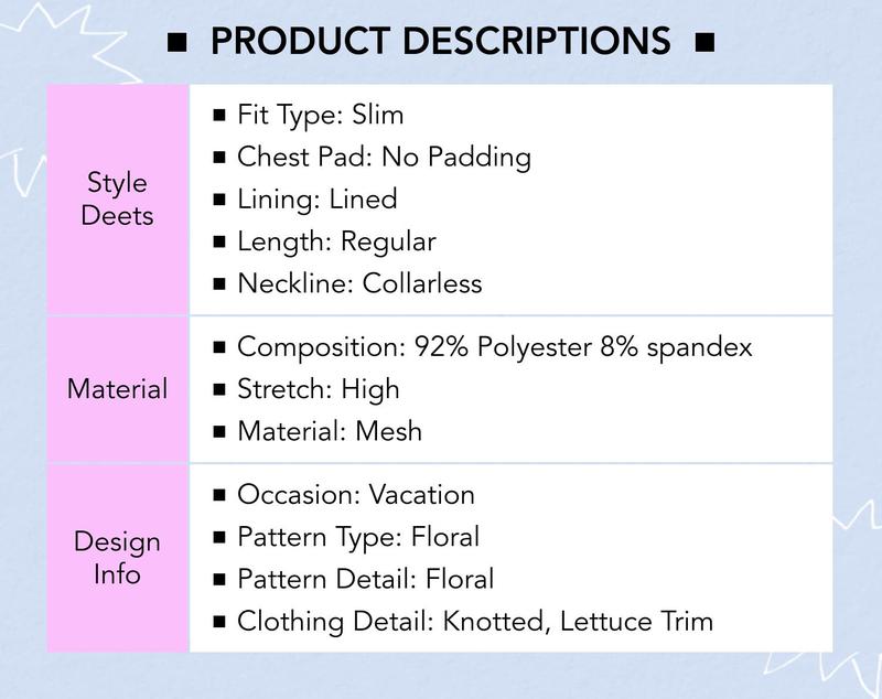 Cider [2 colors, size 2-26] Mesh V-neck Floral Lettuce Trim Knotted Crop Cami Top