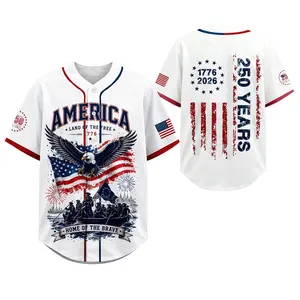 Patriotic America 250 Graphic, Unisex Baseball Jersey Shirt,1776–2026 Freedom Design,Lightweight Polyester Jersey for Men & Women, 4th of July Summer clothes, Party Wear & Streetwear，Size S-5XL, clothes, outfits, men's wear,men fashion,fashion men clothes
