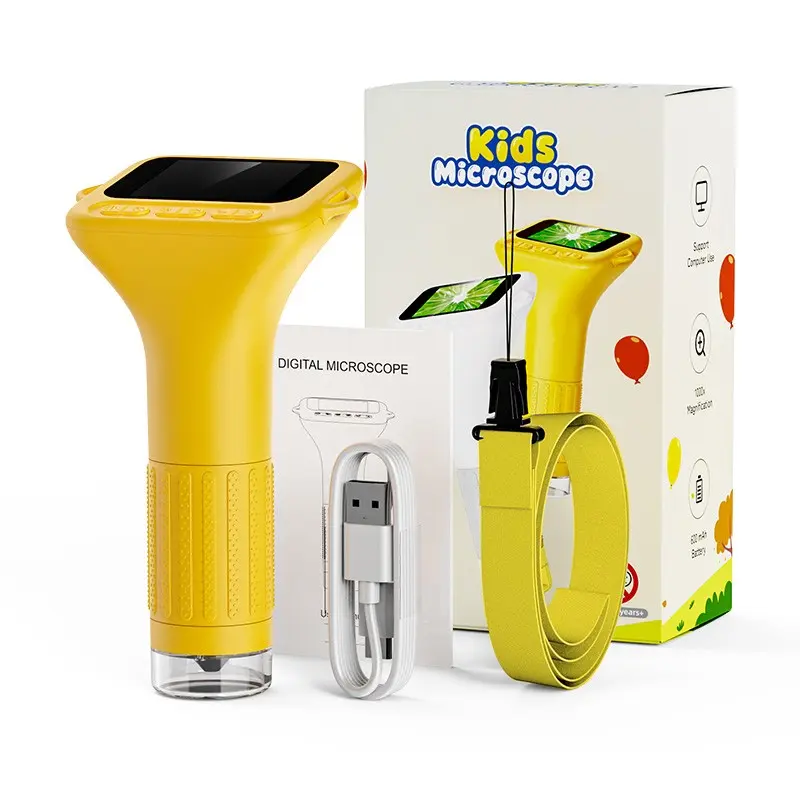 Portable Microscope for Kids and Adults, Mini Handheld Digital Microscope, IPS Screen, 8 Adjustable LED Lights, Photo and Video Function