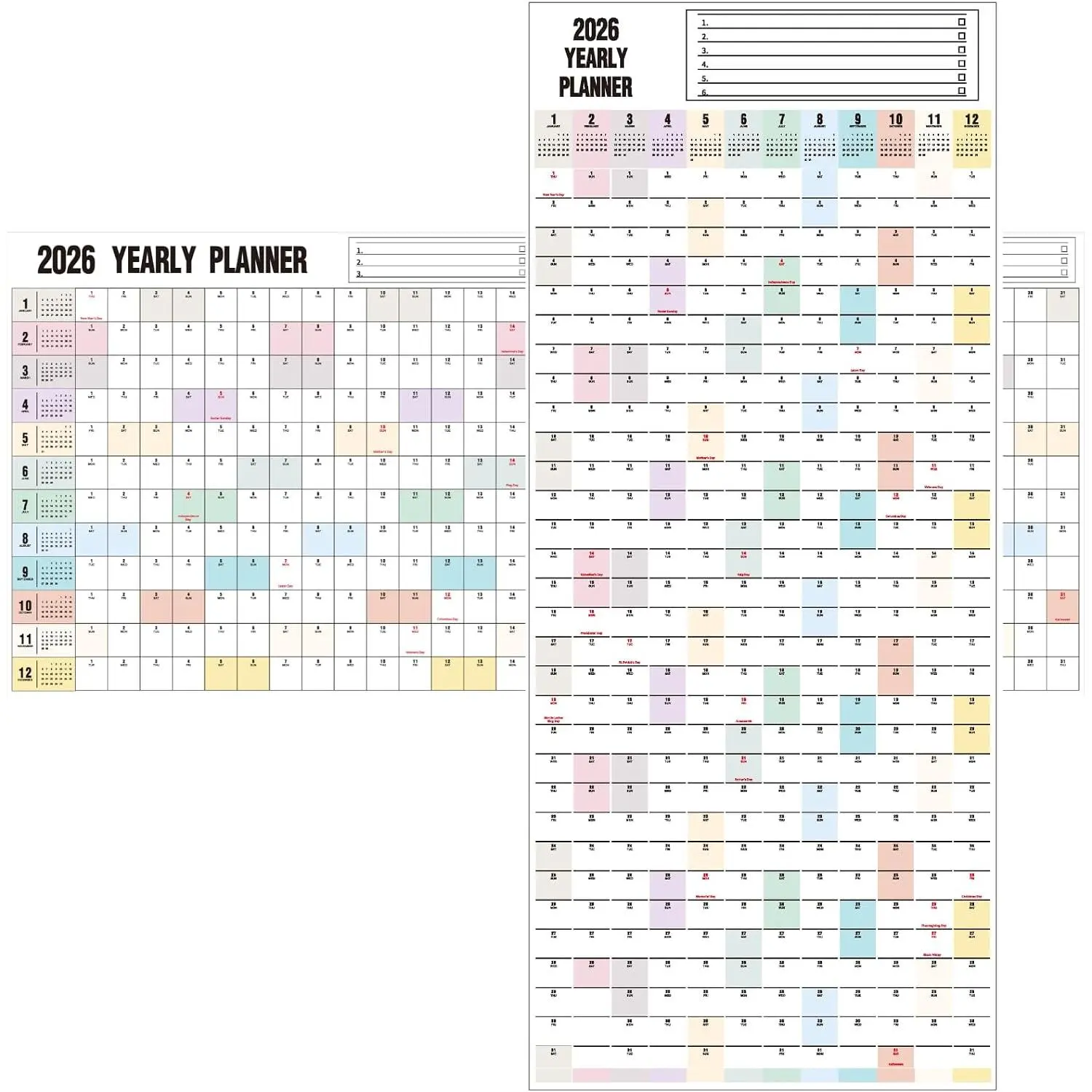 Yearly Wall Calendar 2026 Dry Erase Calendar for Wall, Large Reversible Erasable Laminated Full Year Wall Calendar  Page, Horizontal/Vertical, 17"X 40" (Open), Rolled in Tube