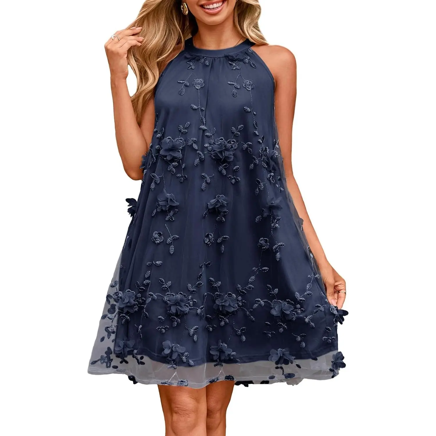 Women Halter Summer Dress Sleeveless Wedding Guest Tulle Mini Dress Flowy Party Cocktail Short Dresses 2026
