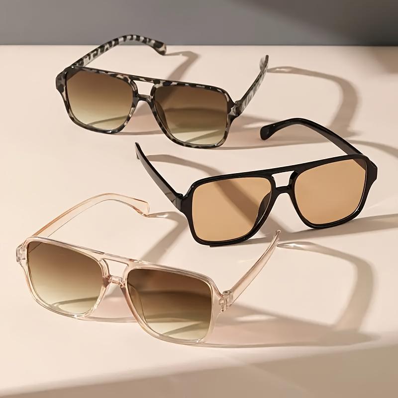 Fashionable Rectangular Plastic Glasses for Women with Leopard Print Detail, Dual Bridge Design, Reflective Lens, PC Material, Ideal for Daily Wear