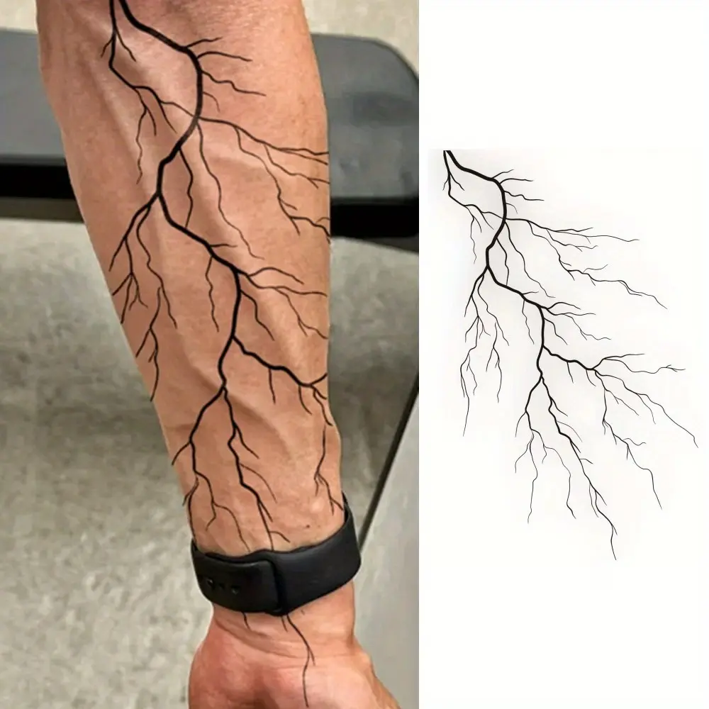 2-8 Pcs Waterproof Lightning Temporary Tattoo Stickers, Realistic Vein Design, Long-Lasting Body Art for Men and Women, Detailed Tattoo Art Supplies