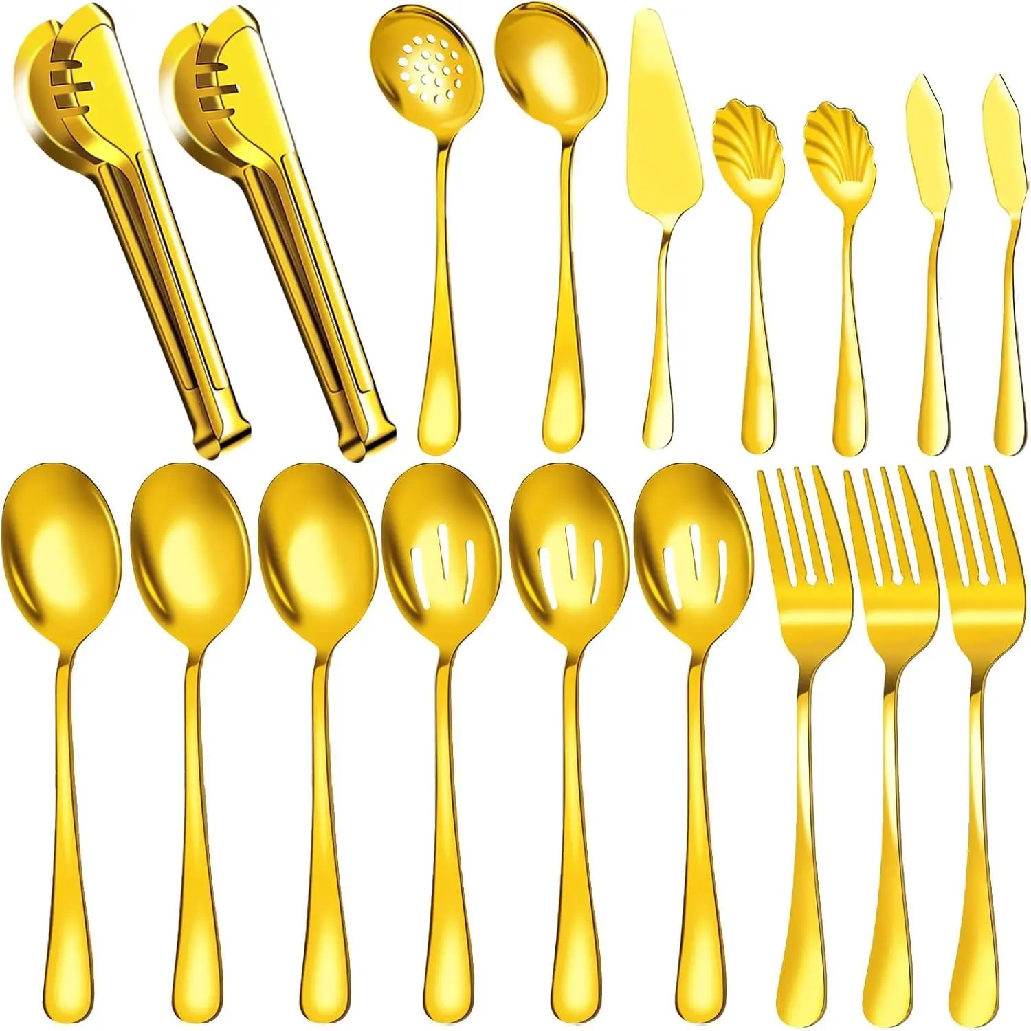 Serving Utensils Set for Buffet, 18 Pack Stainless Steel Serveware,  | Large Flatware Serving Tools Kit, Include Spoons Forks Tongs Butter  Soup Ladle Pie Server, Slotted Spoon, Shell Spoon