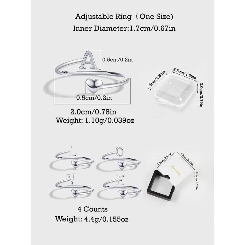 925 Sterling Silver Fashion Alphabet Design Ring, Gifts for Girlfriend, Heart Design Ring for Women & Girls, Trendy All-match & Exquisite Jewelry for Birthday Gift, Promise Ring Gf, Women Gifts