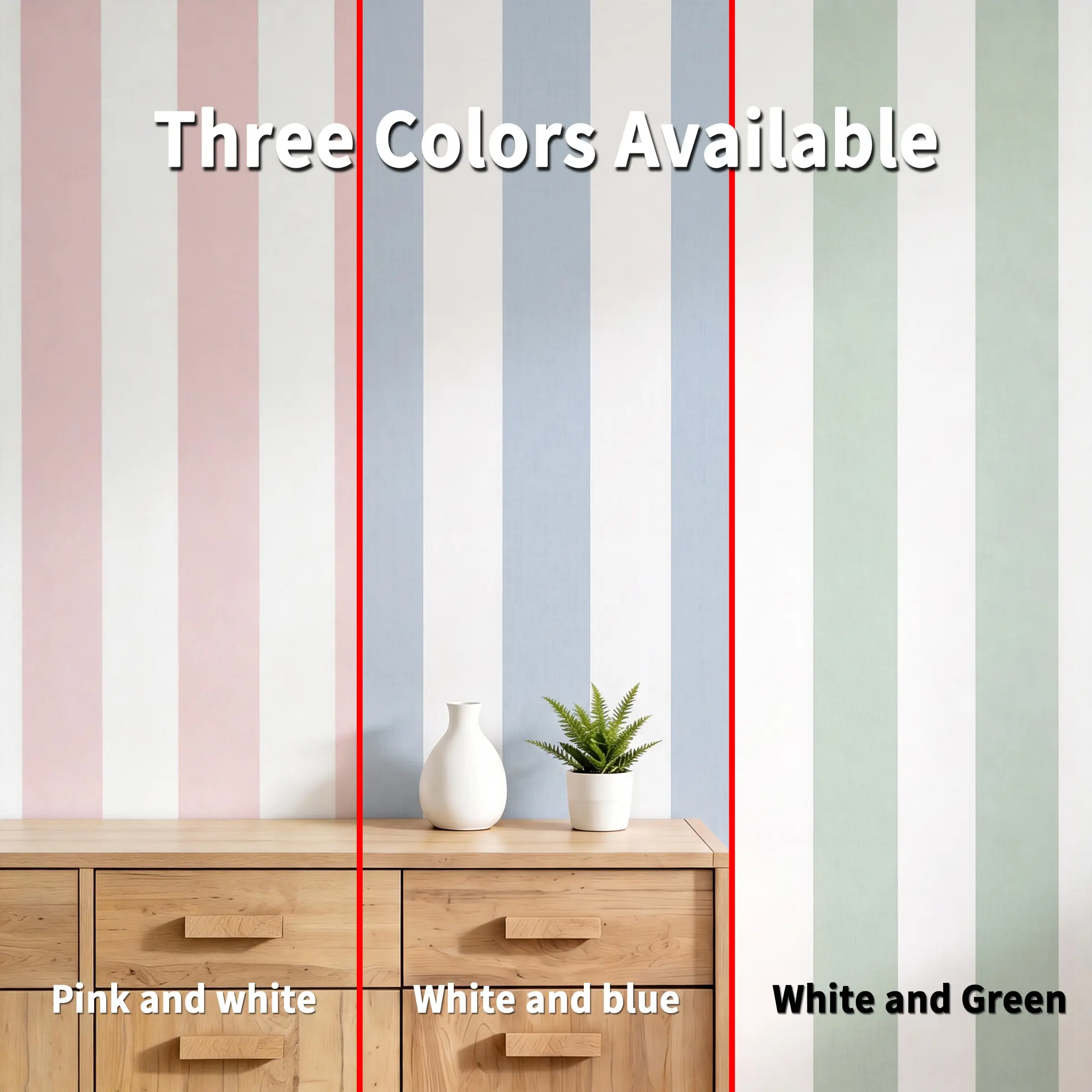 Pink White / Blue White / Green White  Vertical Stripe Peel and Stick Wallpaper 40cm Wide, Linen Textured Renter Friendly Removable Self Adhesive Waterproof Vinyl for Nursery Bedroom Accent Wall Furniture Flip DIY Home Decor
