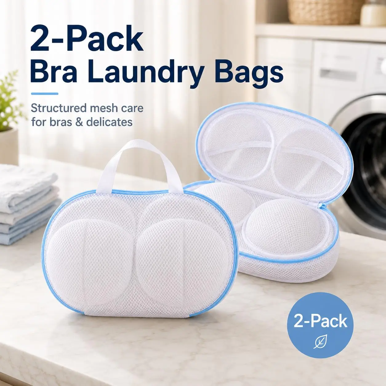 2 Pack Bra Washing Bags for Laundry, Structured Mesh Lingerie Bags with Zipper Cover, Mesh Lingerie Wash Bags with Zipper Guard, Protective Laundry Bags for Bras, Underwear & Sports Bras, Machine Wash Laundry Accessories
