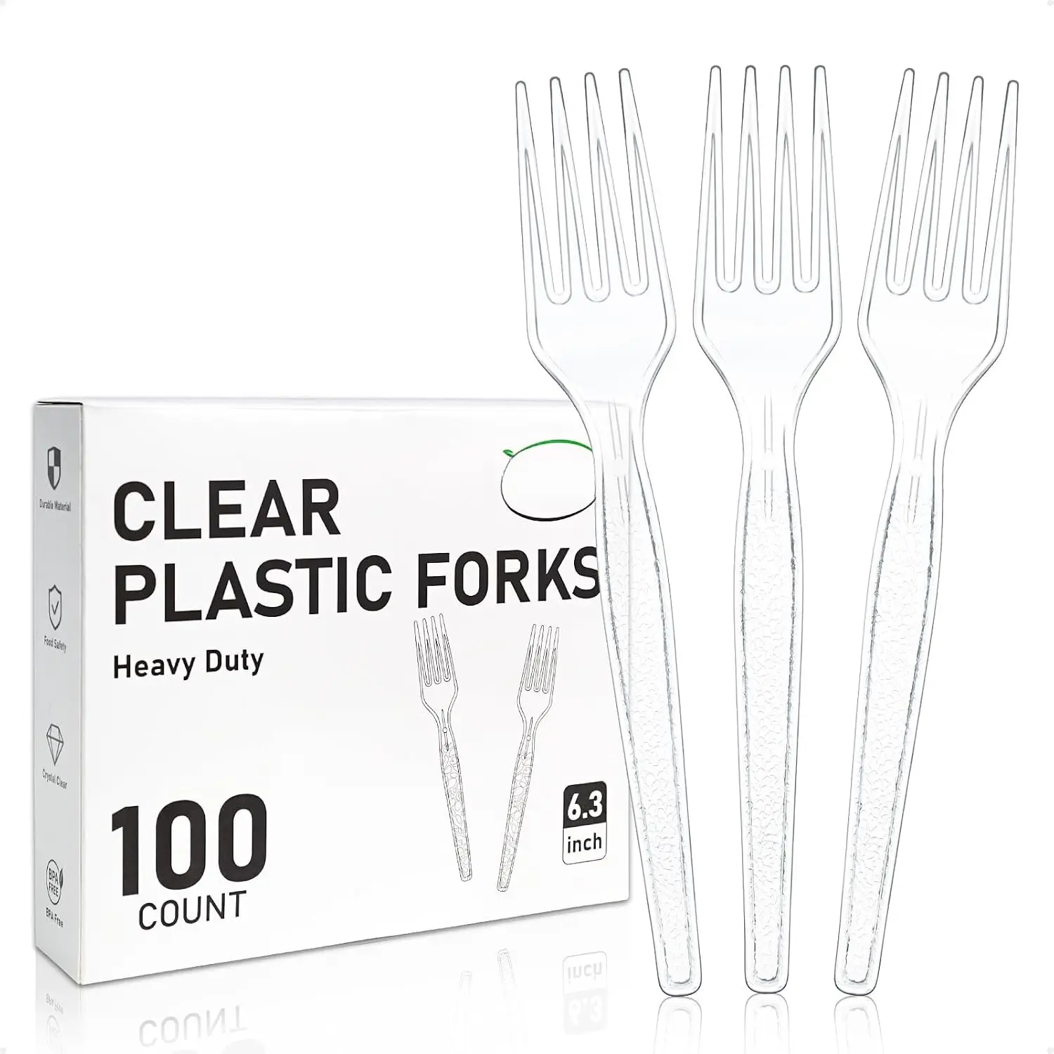 100 Count Clear Disposable Heavy Duty Plastic Forks | , Heat Resistant,  Bulk Cutlery for Daily Use, Catering & Party