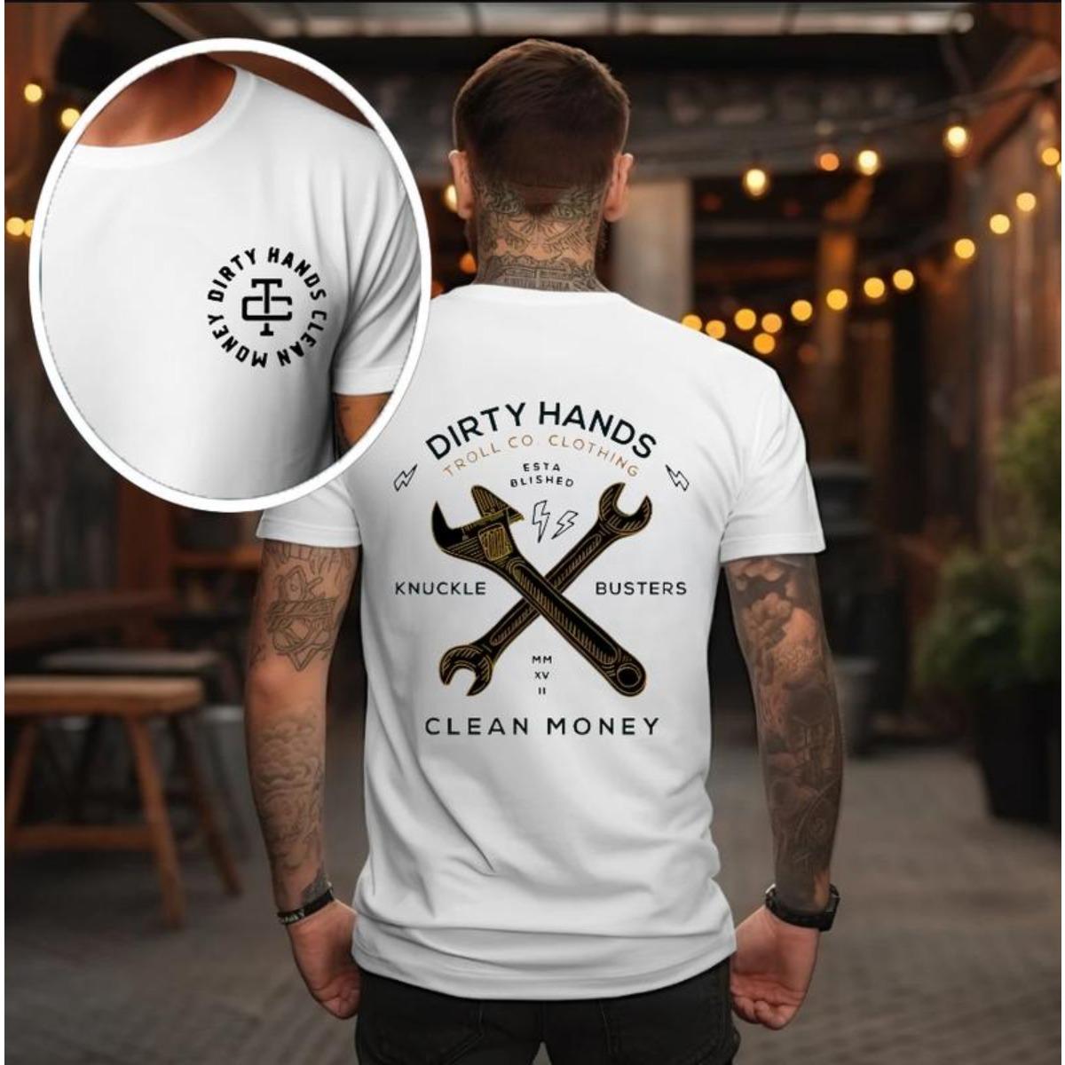 Dirty Hands Tool Co. T-Shirt – Bold Wrench Graphic with "Knuckle Busters Clean Money" Slogan, Built for Hard Workers, Unisex Streetwear Tops PLK0087