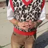 New Retro Style Men's Neutral Leopard Print Knit Vest, V Neck Sleeveless Sweater Backless, Casual Fitted H-Type Design for All Seasons, Vneck, Fashion Vest