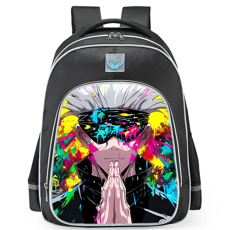 Jujutsu Kaisen Satoru Gojo Backpack, Colorful Graffiti Anime School Bag, Large Capacity Durable Student Backpack with Reflective Design