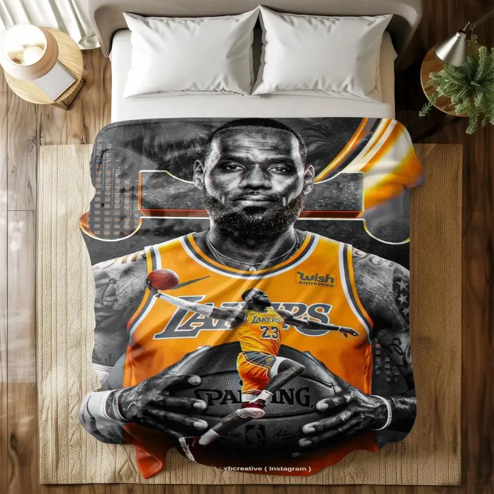 Lebron James Lakers Themed Fleece Blanket Throw, Baby blankets and adult blankets, Soft Warm Plush Flannel Blanket, Perfect for Napping, Travel, Couch Bed Sofa, All Season Home Decor, Ideal Gift for Sports Fans Birthday Thanksgiving Christmas