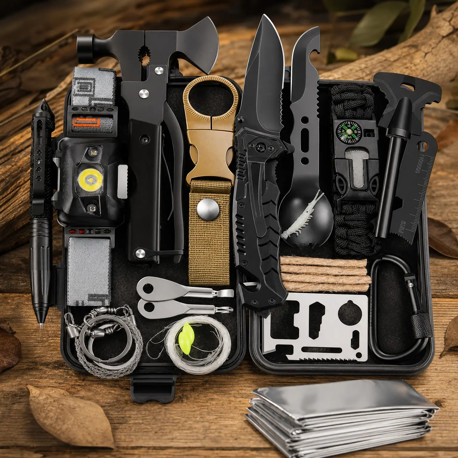 29-in-1 Emergency Survival Kit, Outdoor Survival Gear with Survival Bracelet, Fire Starter, Whistle, Wood Cutter, Water Bottle Clip and Pen