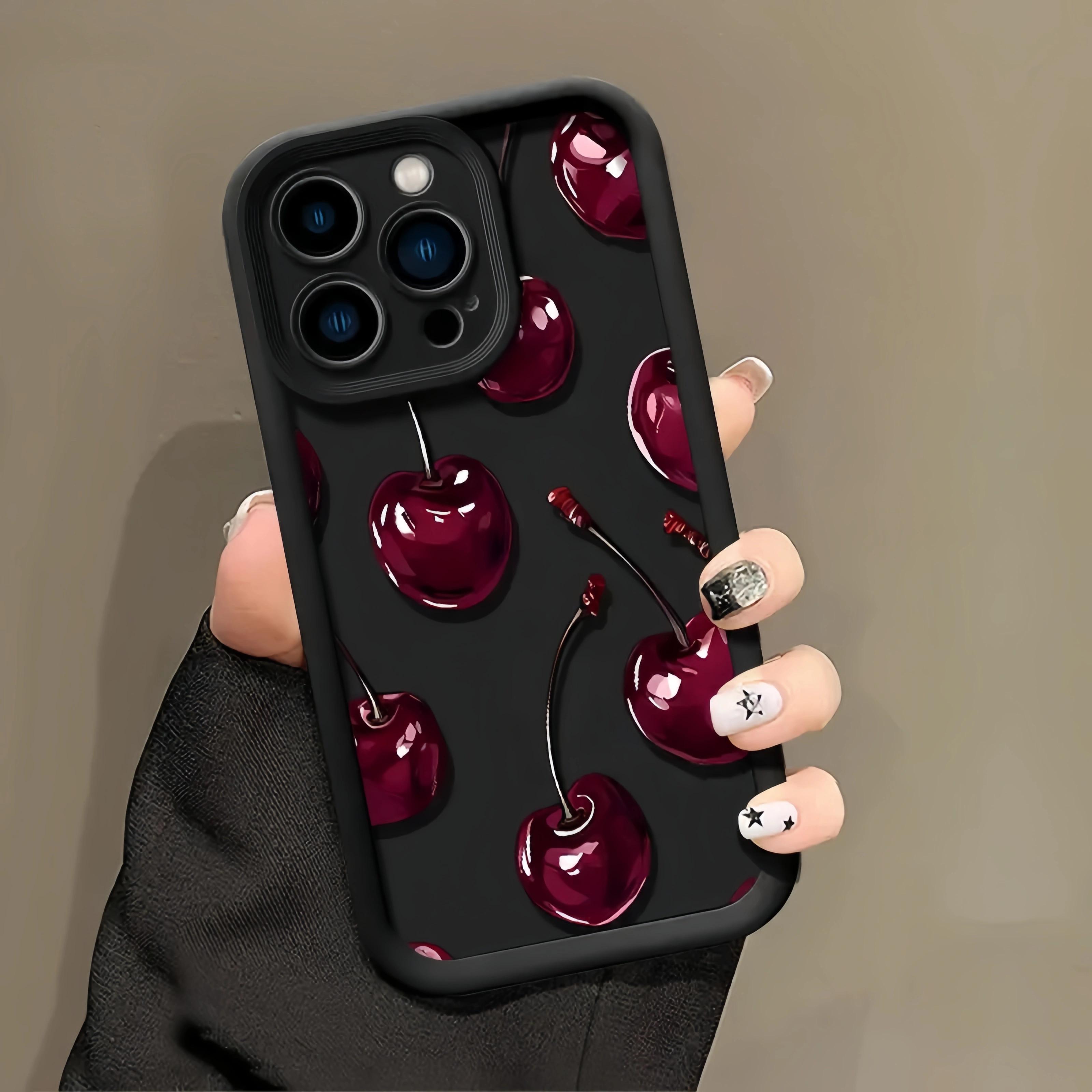 Sexy Wine Cherry Pattern Phone Case Soft Silicone Tpu Protection Shockproof For iPhone 17 16 15 Pro Max 14 16Pro 13 12 11 X Plus Air Mini Girl Flexible TPU Bumper Precise Cutouts