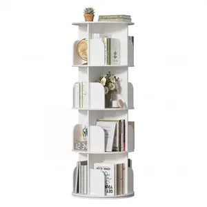 3/4 Tier Vertical Rotating Book Tower 360 Degree Round Carousel Bookcase Space Saving Corner Bookshelf for Home Office Bedroom and Study Room