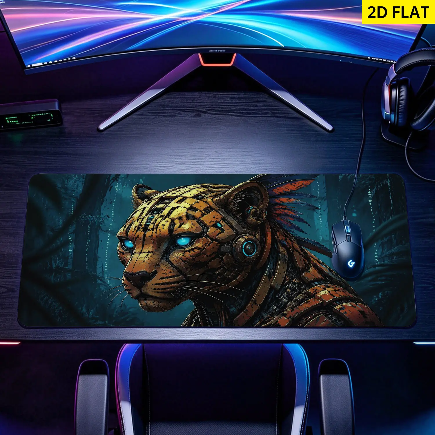 Extra Large cyber mechanical tiger jungle Mouse Pad, Non Slip Rubber Pad, Desktop Decoration Drotection Pad, Washable, Lock Edge Multi Size, Premium Multipurpose Mousepad For Home, Office, Gift for Family and Friends