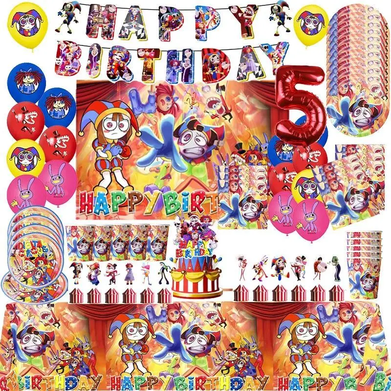 The Amazing Digital Circus  Tableware Birthday Party Decoration Balloon Banner Cake Topper Party Supplies Baby Shower