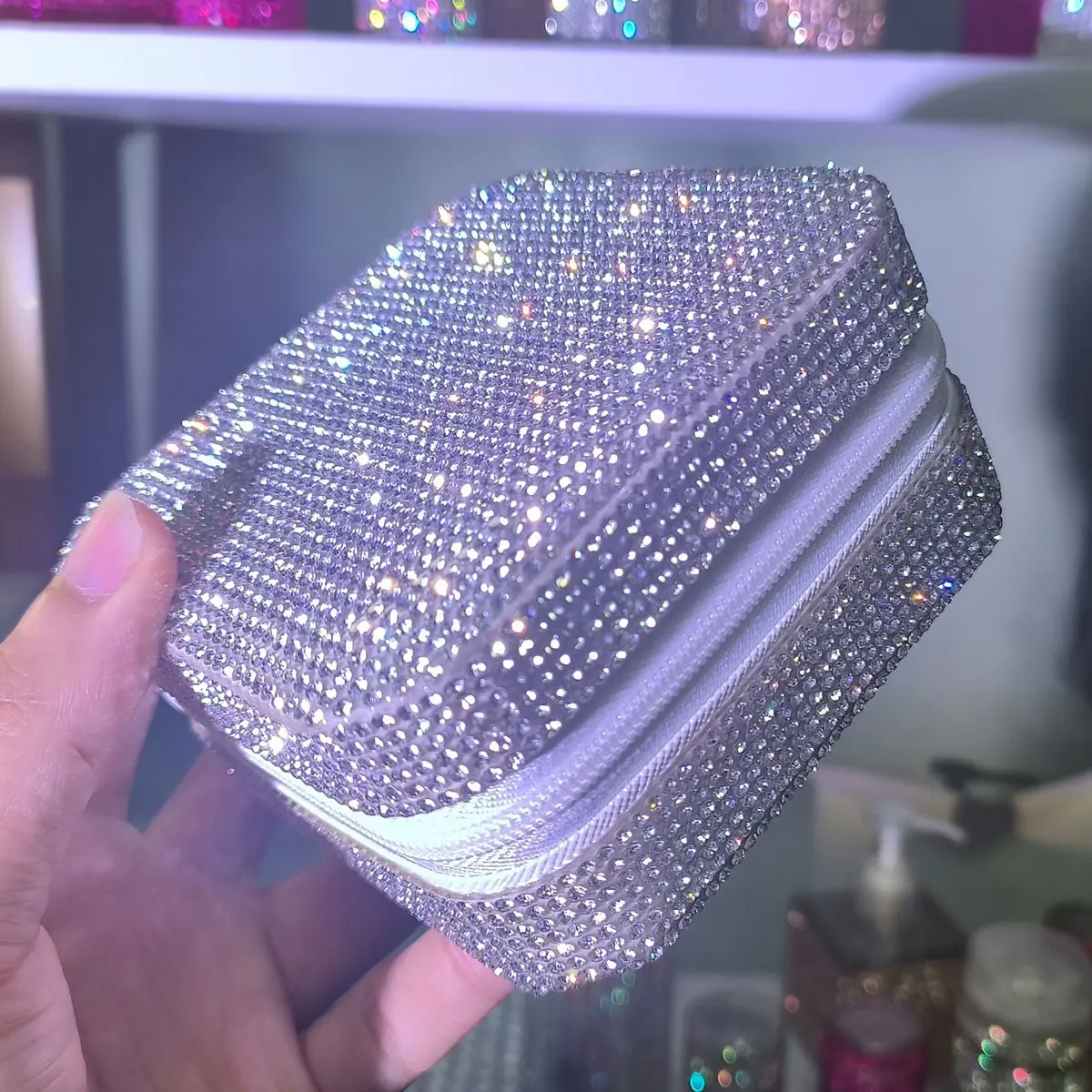 Women's Fashion Simple Rhinestone Jewelry Storage Box Organiser, Accessory Holder, Elegant Design for Organizing Accessories, Perfect Gift for Jewelry Lovers