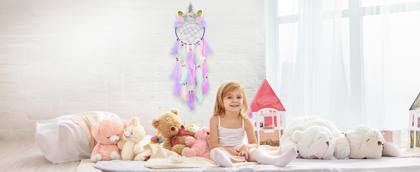Dream Catchers  Unicorn Wall Decor for Girls Bedroom Flower Feather Wall Hanging Decoration