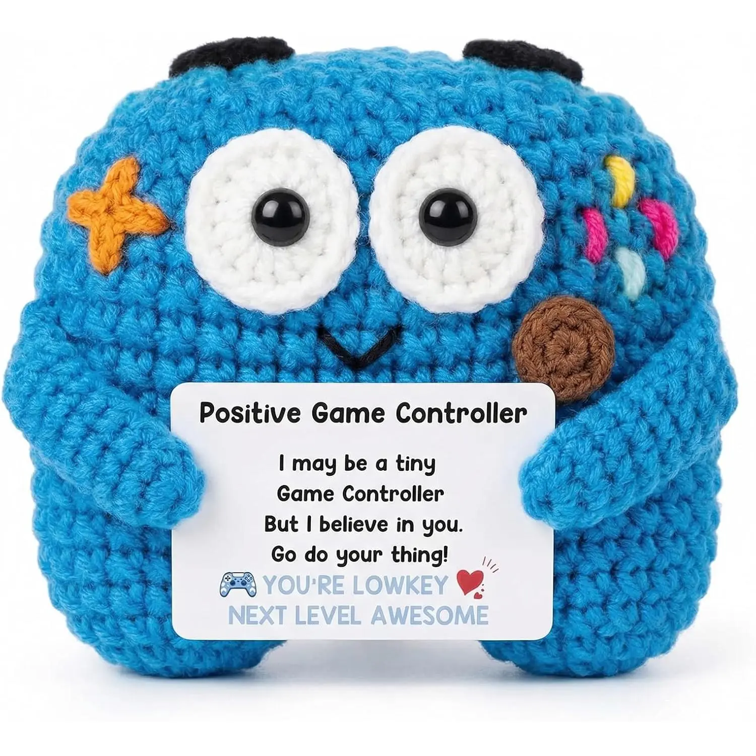 Positive Crochet Controller Gifts for Gamer Boyfriend, Retro Gamer Gifts for Men Teenage Boys,  Gamer  Controller Doll for Teen Girls Boys Christmas, Emotional Support Crochet Decor