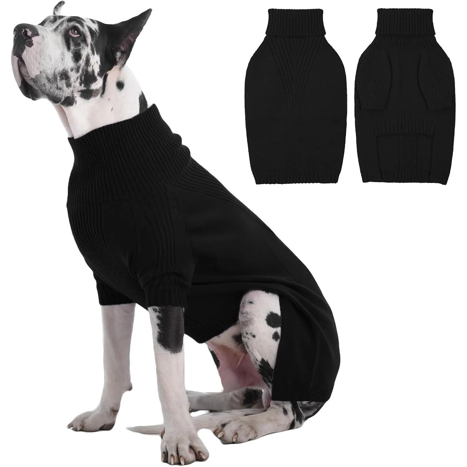 Giant Breed Dog Knitted Pullover, 5XL Soft Acrylic Winter Turtleneck Cold Weather Clothes, Machine Washable Elastic Easy On/Off for Great Dane, Saint Bernard (Black, XXXXXL)