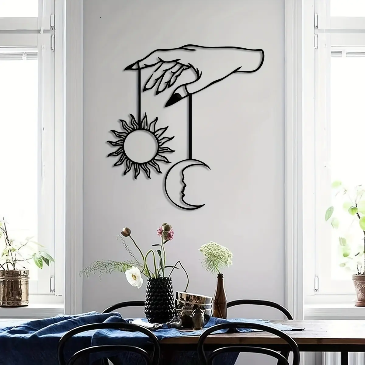 [Metal Moon Decor] 1/2pcs Metal Moon and Sun Wall Decor |   Laser Engraved Iron Craftsmanship for Indoor & Outdoor Decoration - Moon Silhouette Sun Silhouette Decorative Painting Art