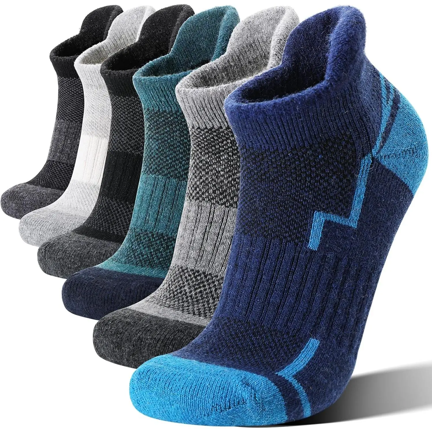 6 Pairs Merino Wool Ankle Hiking Running Socks Compression Support Thick Athletic Low Cut Socks for Women Men
